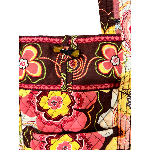 Vera Bradley Brown Floral Tote Bag with Tortoise Shell Toggle Clasp - Picture 2 of 7